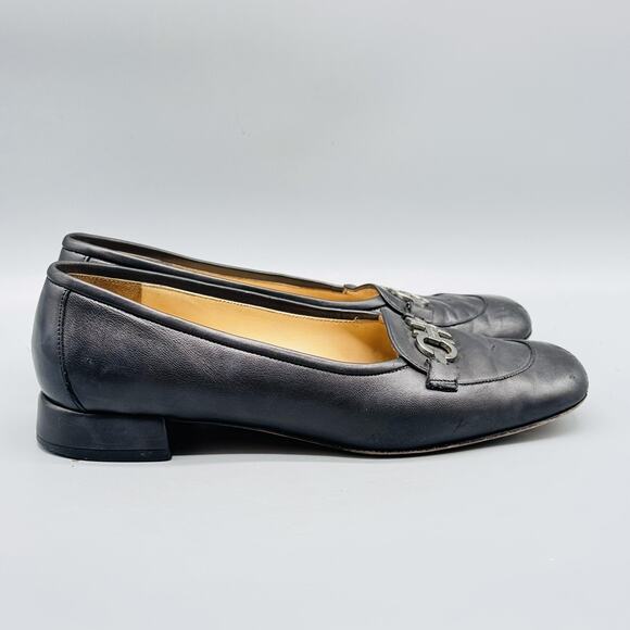 Salvatore Ferragamo Shoes Womens 5.5 Black Leather Gancini Buckle Loafer Slip On - Picture 1 of 12